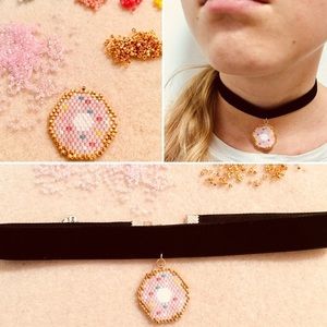 Handmade velvet choker with beaded Donut charm
